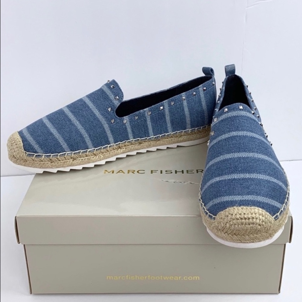 Marc Fisher Blue Striped Espadrille Flats with Stud Detail